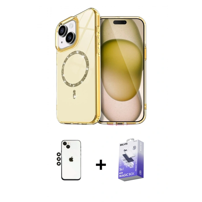 MARSİLYAN™- iPhone 14 Kılıf Kıvılcım Form Prime - Siyah Bilvis 5in1 5D Magic Hayalet Cam Ekran Koruyucu + Shine Kamera Lens - SH