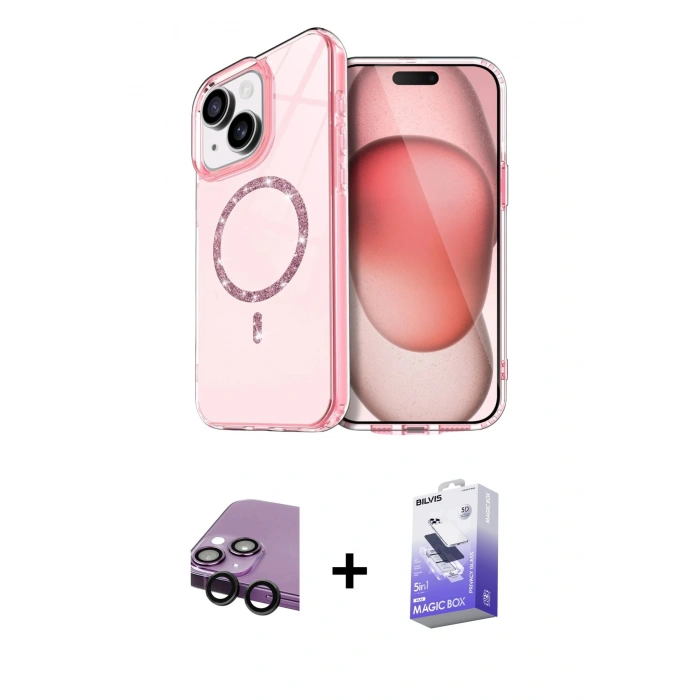 MARSİLYAN™- iPhone 14 Kılıf Kıvılcım Form Prime - Siyah Bilvis 5in1 5D Magic Hayalet Cam Ekran Koruyucu + Raze Metal Kamera Lens - SH