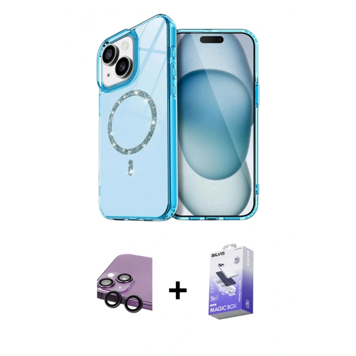 MARSİLYAN™- iPhone 14 Kılıf Kıvılcım Form Prime - Siyah Bilvis 5in1 5D Magic Hayalet Cam Ekran Koruyucu + Raze Metal Kamera Lens - SH