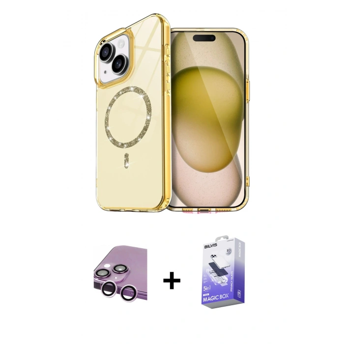 MARSİLYAN™- iPhone 14 Kılıf Kıvılcım Form Prime - Siyah Bilvis 5in1 5D Magic Hayalet Cam Ekran Koruyucu + Raze Metal Kamera Lens - MR