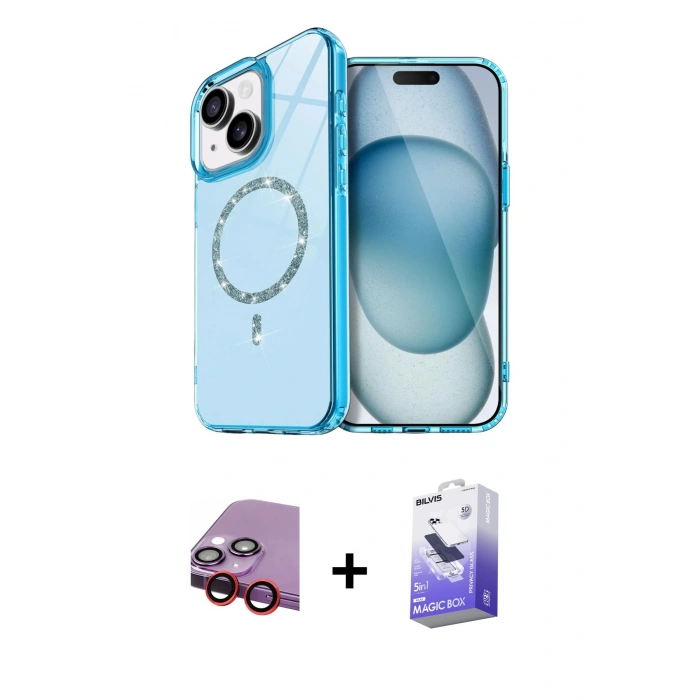 MARSİLYAN™- iPhone 14 Kılıf Kıvılcım Form Prime - Siyah Bilvis 5in1 5D Magic Hayalet Cam Ekran Koruyucu + Raze Metal Kamera Lens - KI