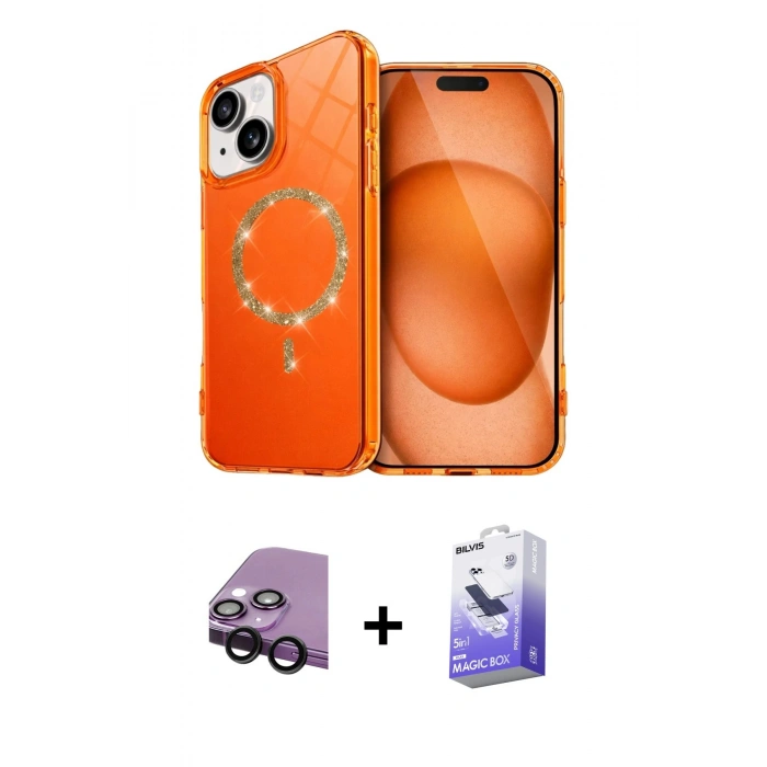 MARSİLYAN™- iPhone 14 Kılıf Kıvılcım Form Prime - Siyah Bilvis 5in1 5D Magic Hayalet Cam Ekran Koruyucu + Raze Metal Kamera Lens - SH