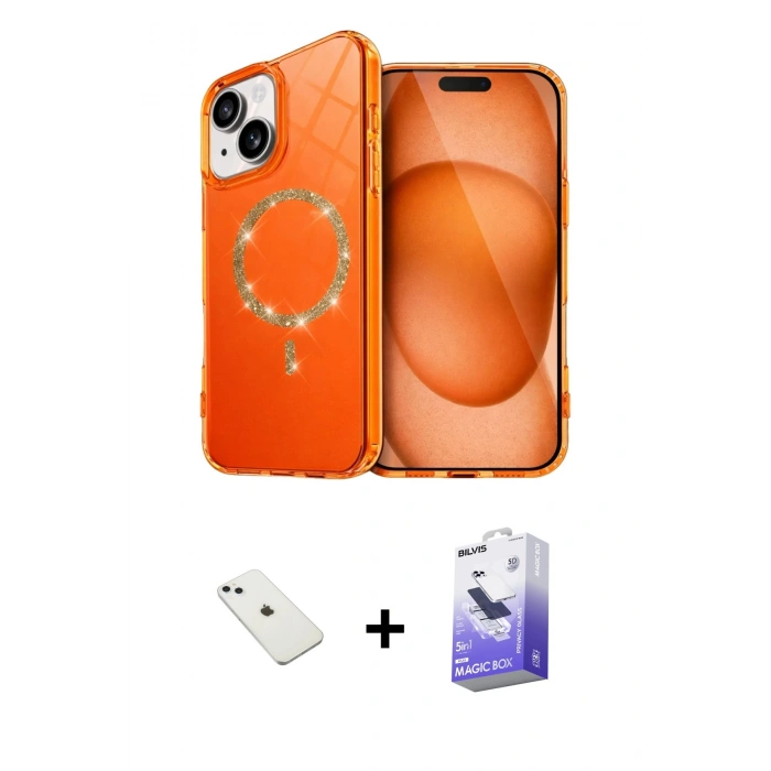 MARSİLYAN™- iPhone 14 Kılıf Kıvılcım Form Prime - Siyah Bilvis 5in1 5D Magic Hayalet Cam Ekran Koruyucu + Diamond Kamera Lens - SABE