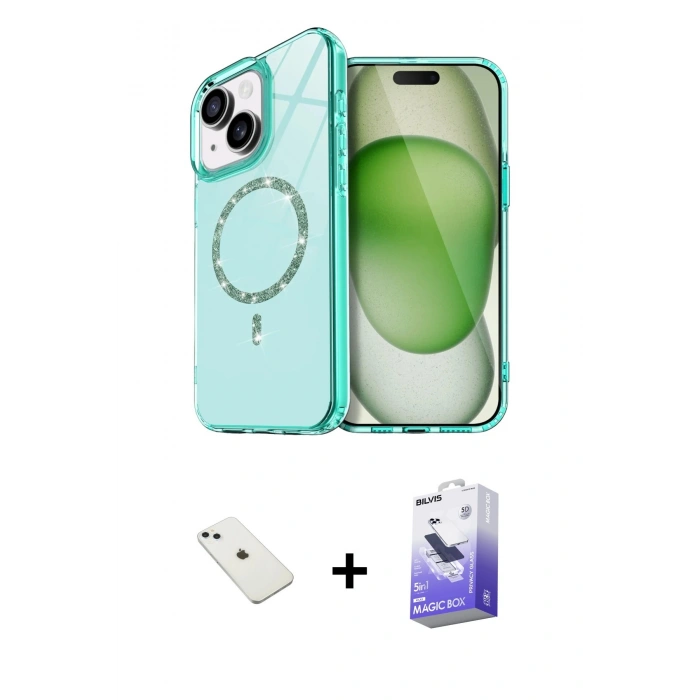MARSİLYAN™- iPhone 14 Kılıf Kıvılcım Form Prime - Siyah Bilvis 5in1 5D Magic Hayalet Cam Ekran Koruyucu + Diamond Kamera Lens - SABE