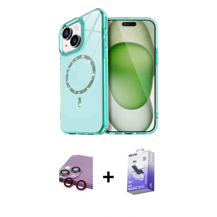 MARSİLYAN™- iPhone 14 Kılıf Kıvılcım Form Prime - Siyah Bilvis 5in1 5D Magic Hayalet Cam Ekran Koruyucu + Raze Metal Kamera Lens - KI