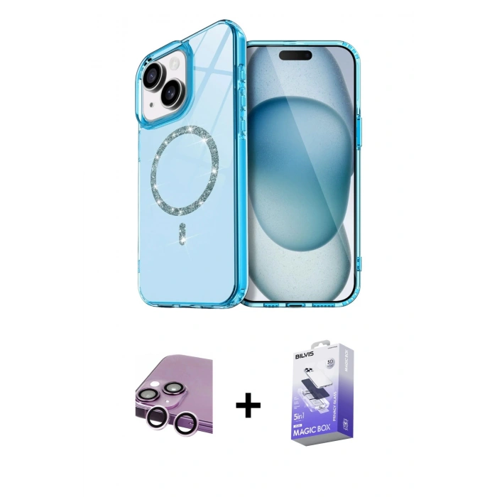 MARSİLYAN™- iPhone 14 Kılıf Kıvılcım Form Prime - Siyah Bilvis 5in1 5D Magic Hayalet Cam Ekran Koruyucu + Raze Metal Kamera Lens - MR