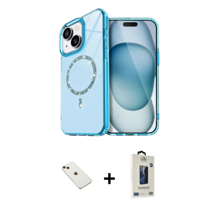 MARSİLYAN™- iPhone 14 Kılıf Kıvılcım Form Prime - Siyah Bilvis Hayalet Cam Ekran Koruyucu + Diamond Kamera Lens - KI