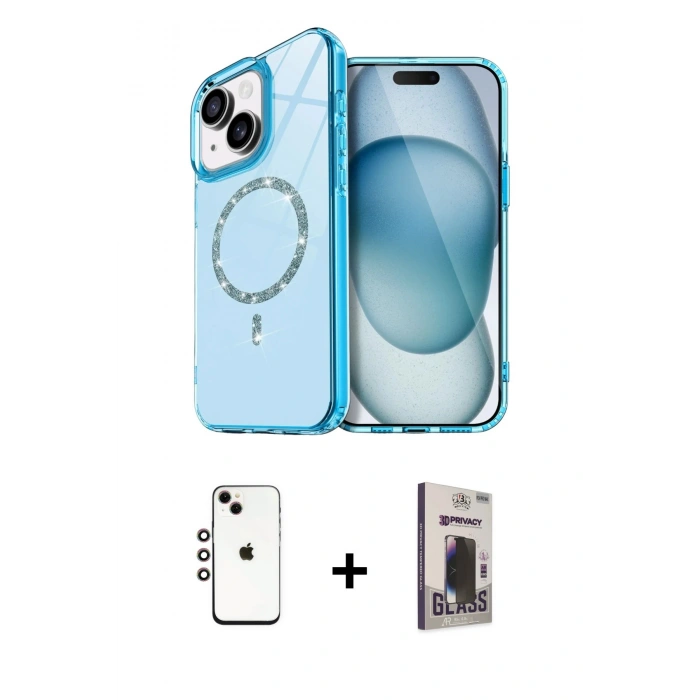 MARSİLYAN™- iPhone 14 Kılıf Kıvılcım Form Prime - Siyah Bilvis Hayalet Cam Ekran Koruyucu + Shine Kamera Lens - GI