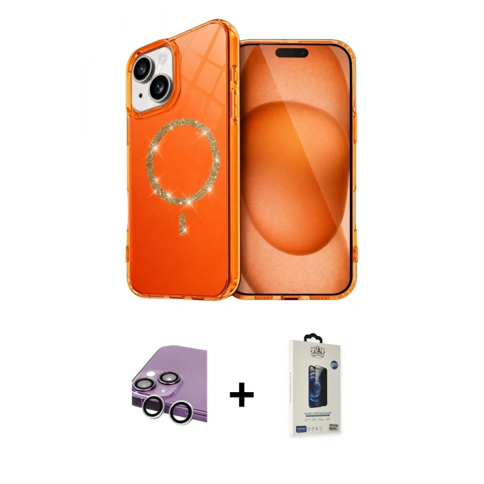 MARSİLYAN™- iPhone 14 Kılıf Kıvılcım Form Prime - Siyah Bilvis Hayalet Cam Ekran Koruyucu + Raze Metal Kamera Lens - GS