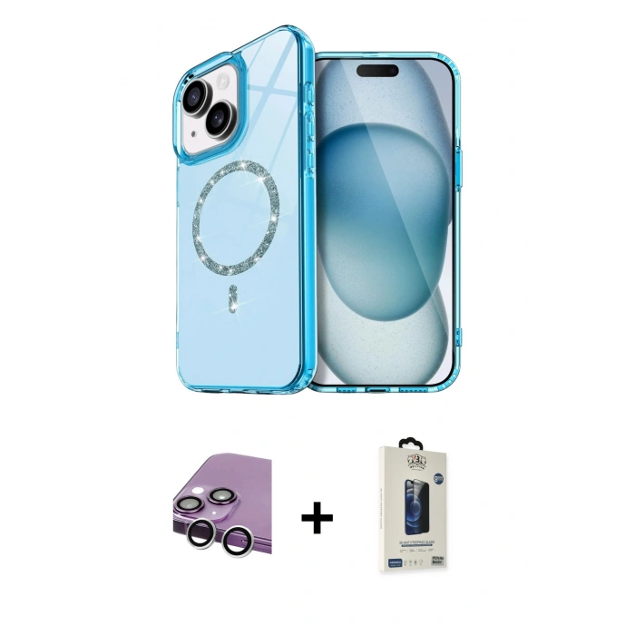 MARSİLYAN™- iPhone 14 Kılıf Kıvılcım Form Prime - Siyah Bilvis Hayalet Cam Ekran Koruyucu + Raze Metal Kamera Lens - GS