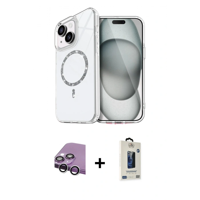 MARSİLYAN™- iPhone 14 Kılıf Kıvılcım Form Prime - Siyah Bilvis Hayalet Cam Ekran Koruyucu + Raze Metal Kamera Lens - GS