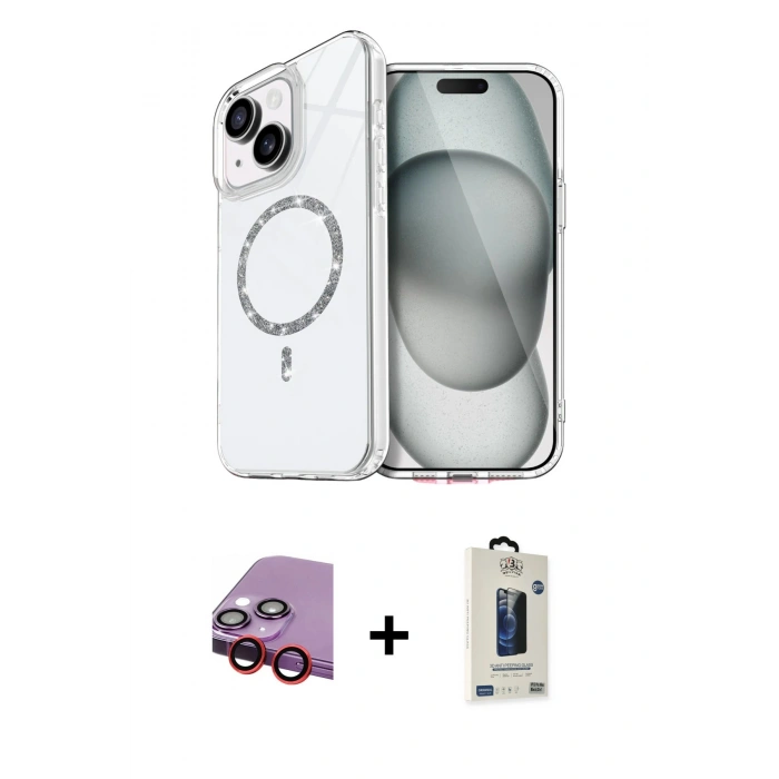 MARSİLYAN™- iPhone 14 Kılıf Kıvılcım Form Prime - Siyah Bilvis Hayalet Cam Ekran Koruyucu + Raze Metal Kamera Lens - KI