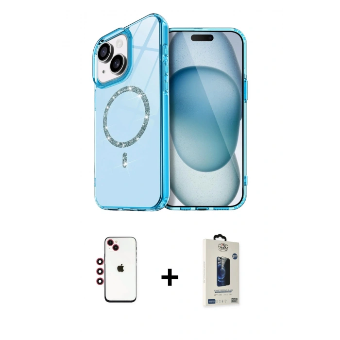MARSİLYAN™- iPhone 14 Kılıf Kıvılcım Form Prime - Siyah Bilvis Hayalet Cam Ekran Koruyucu + Shine Kamera Lens - KI