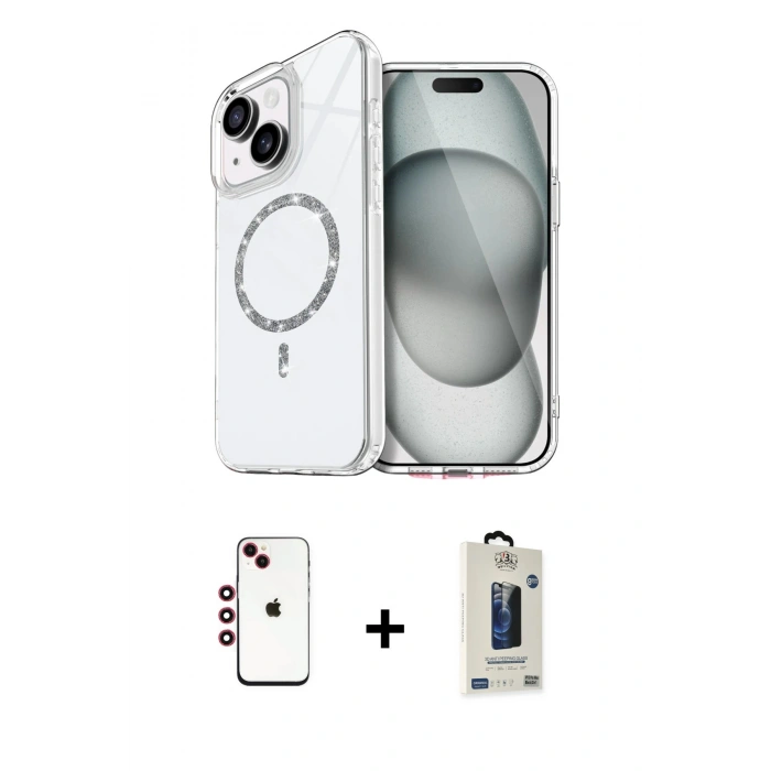 MARSİLYAN™- iPhone 14 Kılıf Kıvılcım Form Prime - Siyah Bilvis Hayalet Cam Ekran Koruyucu + Shine Kamera Lens - KI