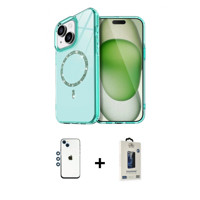 MARSİLYAN™- iPhone 14 Kılıf Kıvılcım Form Prime - Siyah Bilvis Hayalet Cam Ekran Koruyucu + Shine Kamera Lens - MI