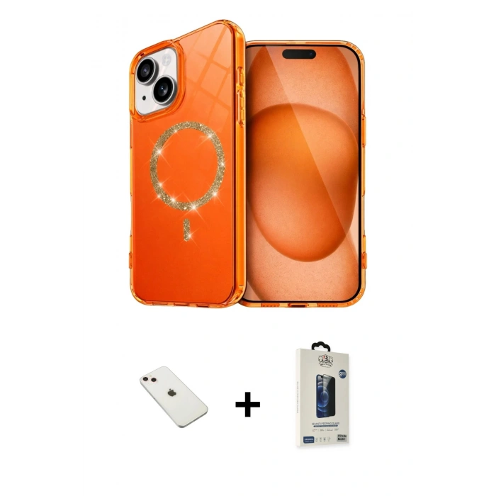 MARSİLYAN™- iPhone 14 Kılıf Kıvılcım Form Prime - Siyah Bilvis Hayalet Cam Ekran Koruyucu + Diamond Kamera Lens - PE