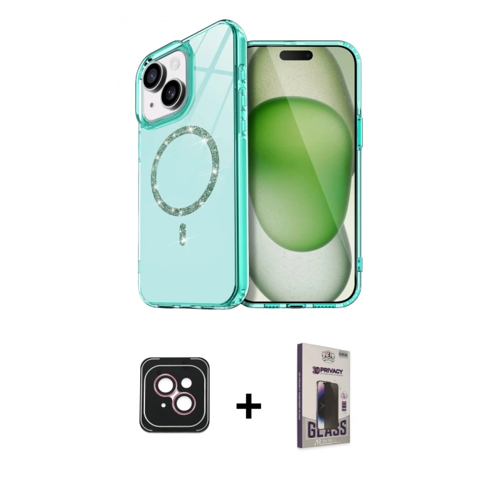 MARSİLYAN™- iPhone 14 Kılıf Kıvılcım Form Prime - Siyah Bilvis Hayalet Cam Ekran Koruyucu + PVD Metal Kamera Lens - PE