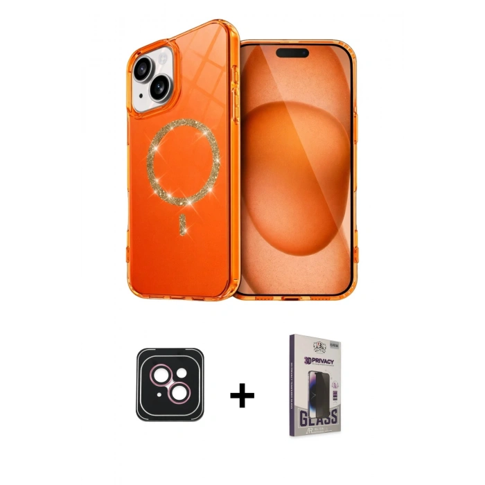 MARSİLYAN™- iPhone 14 Kılıf Kıvılcım Form Prime - Siyah Bilvis Hayalet Cam Ekran Koruyucu + PVD Metal Kamera Lens - PE