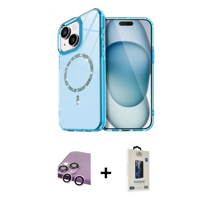 MARSİLYAN™- iPhone 14 Kılıf Kıvılcım Form Prime - Siyah Bilvis Hayalet Cam Ekran Koruyucu + Raze Metal Kamera Lens - MR