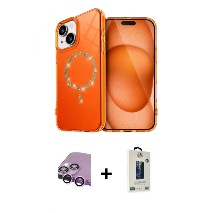 MARSİLYAN™- iPhone 14 Kılıf Kıvılcım Form Prime - Siyah Bilvis Hayalet Cam Ekran Koruyucu + Raze Metal Kamera Lens - MR