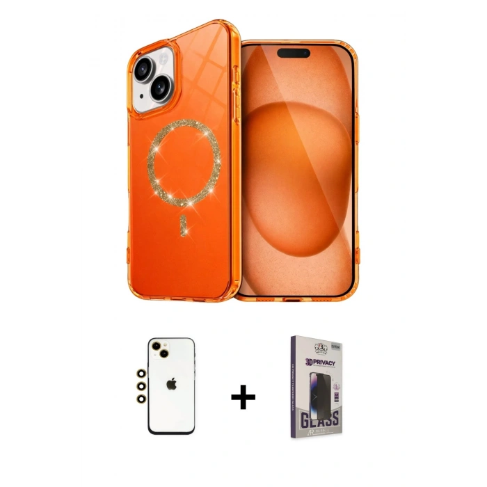 MARSİLYAN™- iPhone 14 Kılıf Kıvılcım Form Prime - Siyah Bilvis Hayalet Cam Ekran Koruyucu + Shine Kamera Lens - GD
