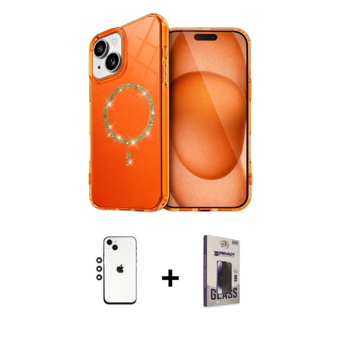 MARSİLYAN™- iPhone 14 Kılıf Kıvılcım Form Prime - Siyah Bilvis Hayalet Cam Ekran Koruyucu + Shine Kamera Lens - GS