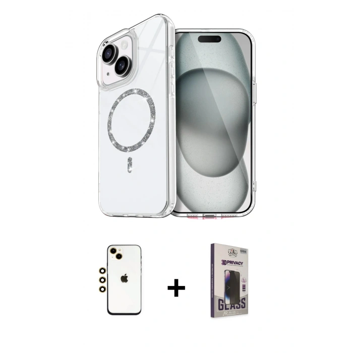 MARSİLYAN™- iPhone 14 Kılıf Kıvılcım Form Prime - Siyah Bilvis Hayalet Cam Ekran Koruyucu + Shine Kamera Lens - GD