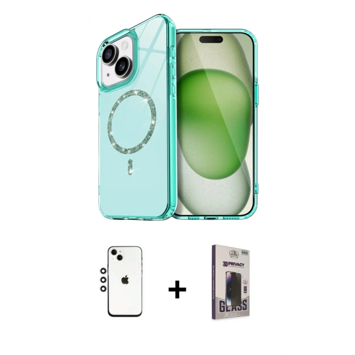 MARSİLYAN™- iPhone 14 Kılıf Kıvılcım Form Prime - Siyah Bilvis Hayalet Cam Ekran Koruyucu + Shine Kamera Lens - GS