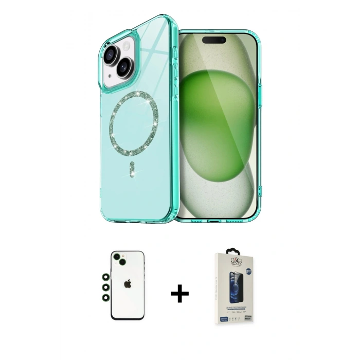 MARSİLYAN™- iPhone 14 Kılıf Kıvılcım Form Prime - Siyah Bilvis Hayalet Cam Ekran Koruyucu + Shine Kamera Lens - YL