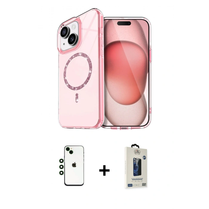 MARSİLYAN™- iPhone 14 Kılıf Kıvılcım Form Prime - Siyah Bilvis Hayalet Cam Ekran Koruyucu + Shine Kamera Lens - YL