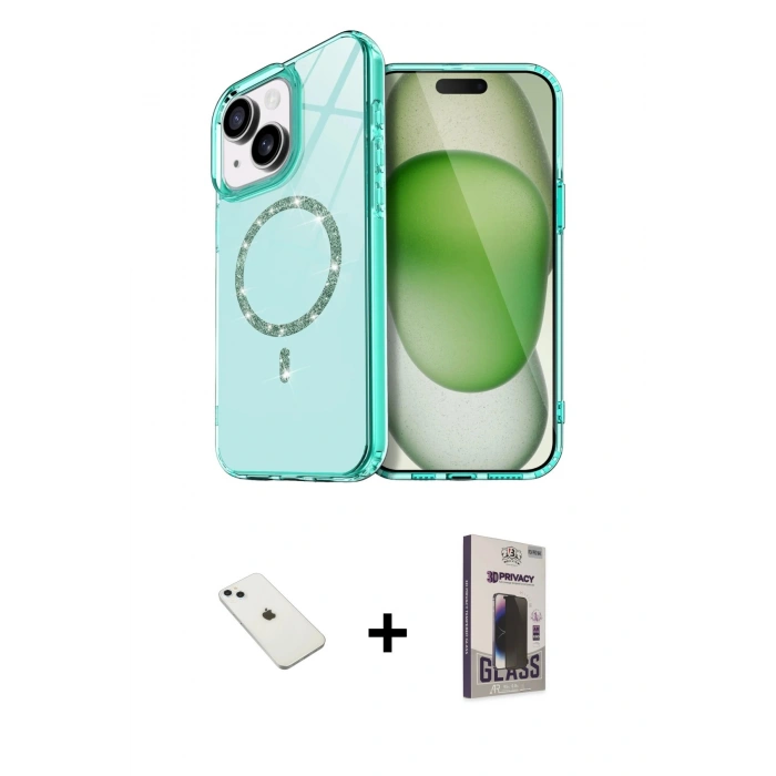 MARSİLYAN™- iPhone 14 Kılıf Kıvılcım Form Prime - Siyah Bilvis Hayalet Cam Ekran Koruyucu + Diamond Kamera Lens - SABE