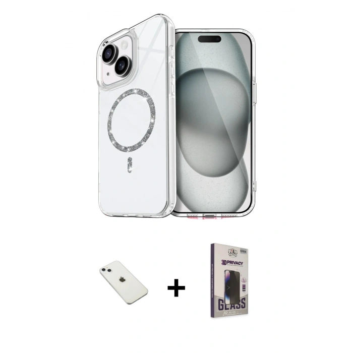 MARSİLYAN™- iPhone 14 Kılıf Kıvılcım Form Prime - Siyah Bilvis Hayalet Cam Ekran Koruyucu + Diamond Kamera Lens - SABE