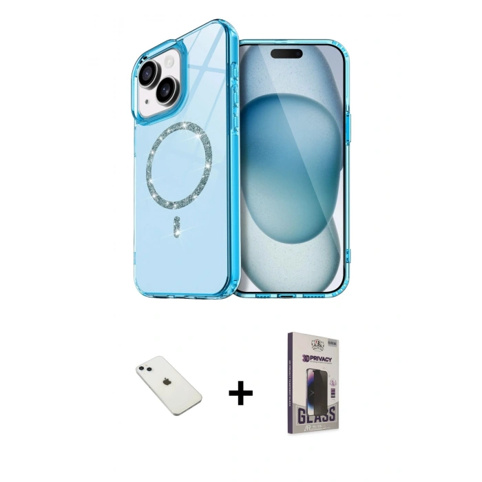 MARSİLYAN™- iPhone 14 Kılıf Kıvılcım Form Prime - Siyah Bilvis Hayalet Cam Ekran Koruyucu + Diamond Kamera Lens - SABE