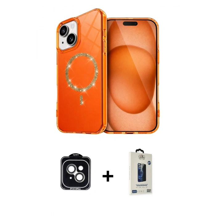 MARSİLYAN™- iPhone 14 Kılıf Kıvılcım Form Prime - Siyah Bilvis Hayalet Cam Ekran Koruyucu + PVD Metal Kamera Lens - YL