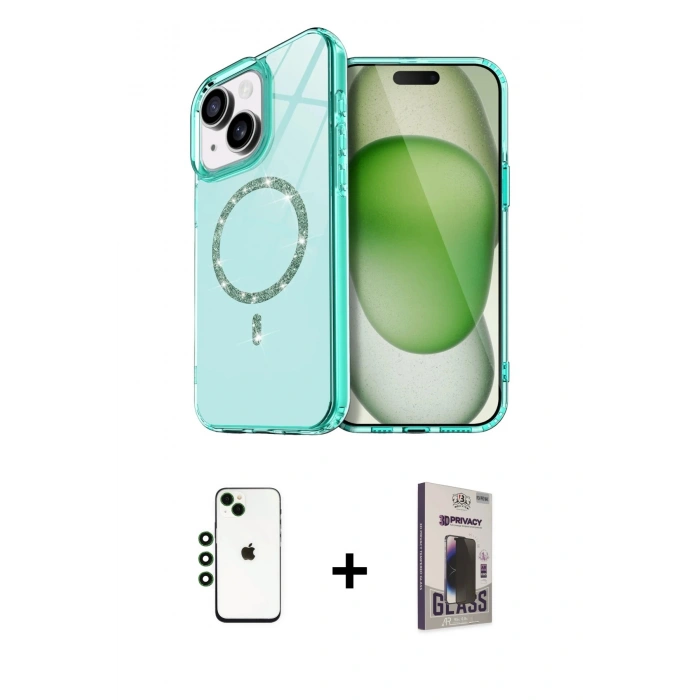 MARSİLYAN™- iPhone 14 Kılıf Kıvılcım Form Prime - Siyah Bilvis Hayalet Cam Ekran Koruyucu + Shine Kamera Lens - YL