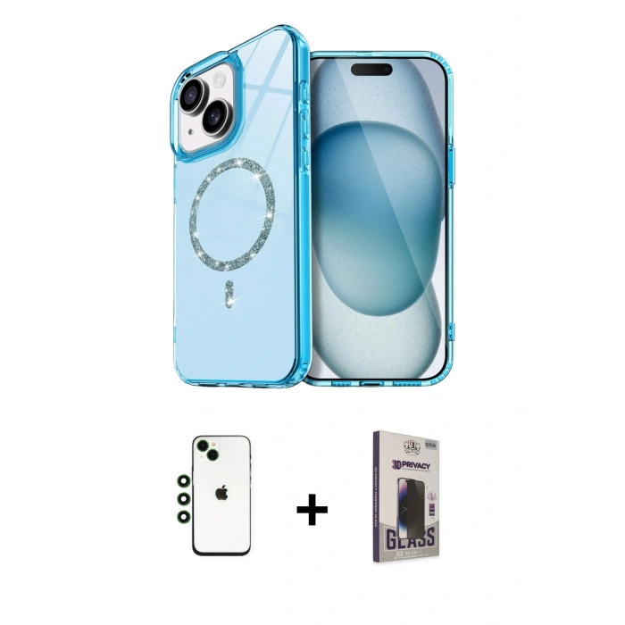 MARSİLYAN™- iPhone 14 Kılıf Kıvılcım Form Prime - Siyah Bilvis Hayalet Cam Ekran Koruyucu + Shine Kamera Lens - YL