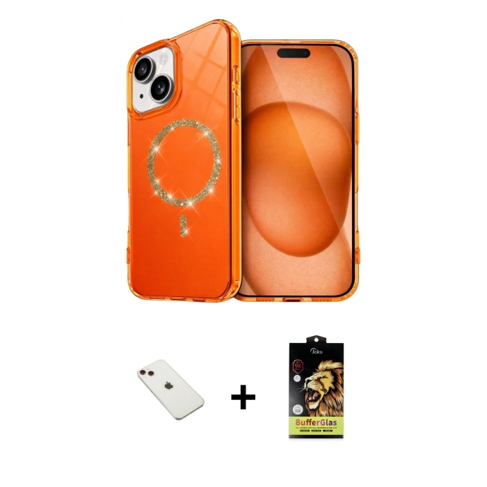 MARSİLYAN™- iPhone 14 Kılıf Kıvılcım Form Prime - Siyah Buffer Cam Ekran Koruyucu + Diamond Kamera Lens - KI