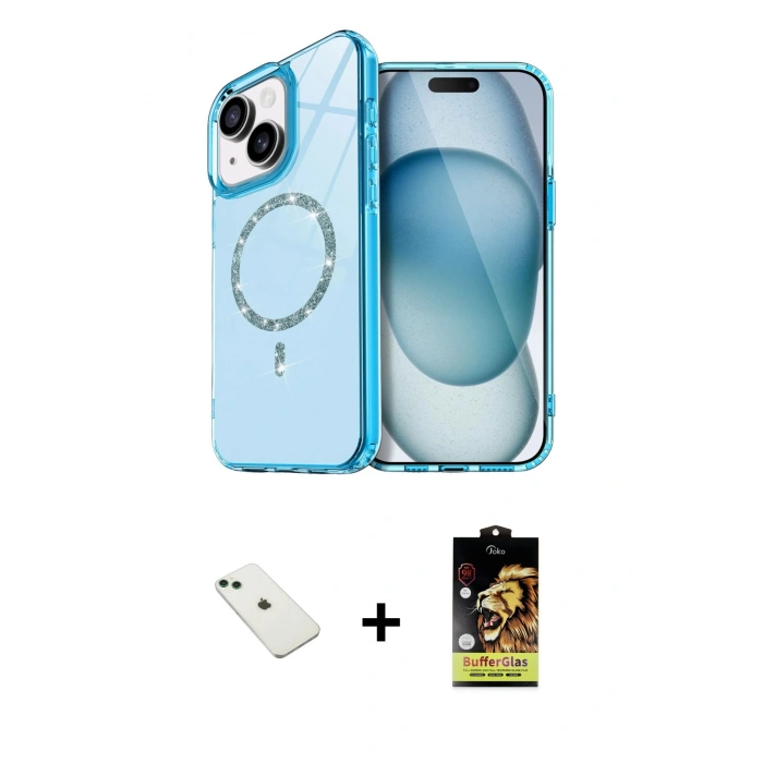 MARSİLYAN™- iPhone 14 Kılıf Kıvılcım Form Prime - Siyah Buffer Cam Ekran Koruyucu + Diamond Kamera Lens - YL