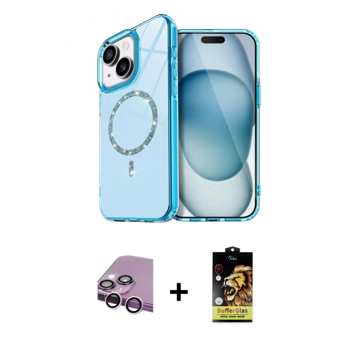 MARSİLYAN™- iPhone 14 Kılıf Kıvılcım Form Prime - Siyah Buffer Cam Ekran Koruyucu + Raze Metal Kamera Lens - MR