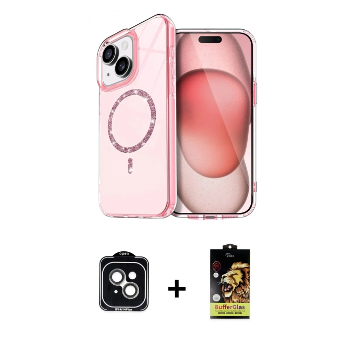 MARSİLYAN™- iPhone 14 Kılıf Kıvılcım Form Prime - Siyah Buffer Cam Ekran Koruyucu + PVD Metal Kamera Lens - YL