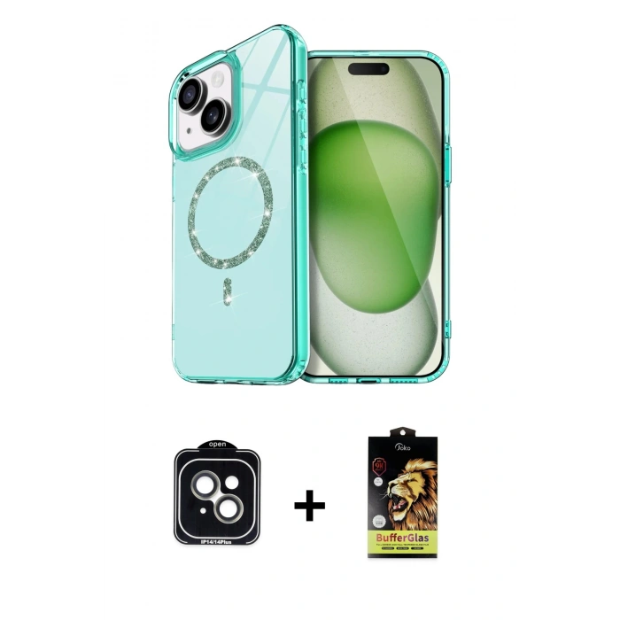 MARSİLYAN™- iPhone 14 Kılıf Kıvılcım Form Prime - Siyah Buffer Cam Ekran Koruyucu + PVD Metal Kamera Lens - YL