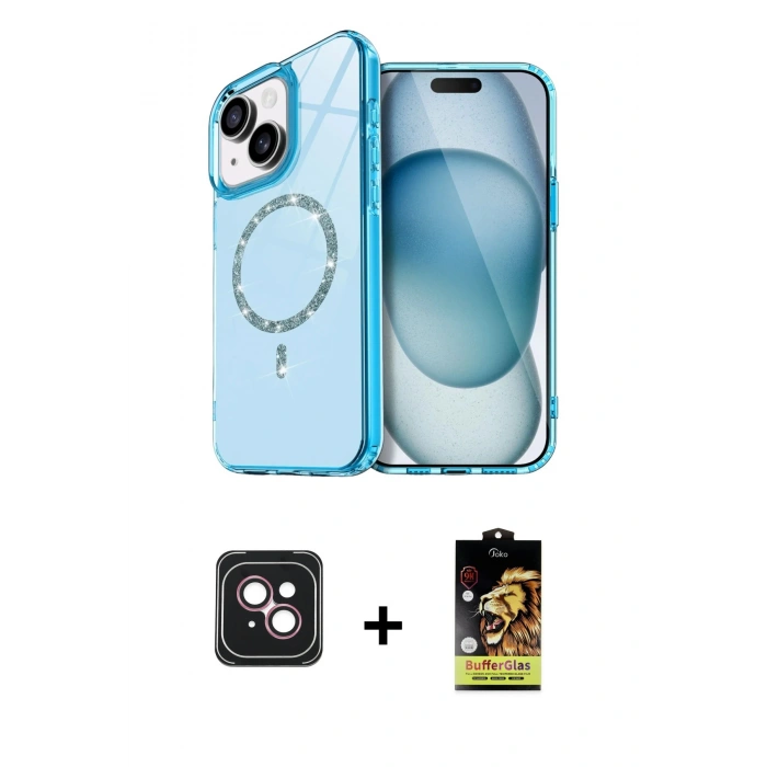 MARSİLYAN™- iPhone 14 Kılıf Kıvılcım Form Prime - Siyah Buffer Cam Ekran Koruyucu + PVD Metal Kamera Lens - PE
