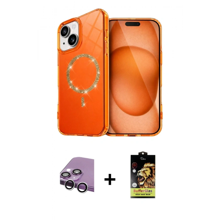 MARSİLYAN™- iPhone 14 Kılıf Kıvılcım Form Prime - Siyah Buffer Cam Ekran Koruyucu + Raze Metal Kamera Lens - GS