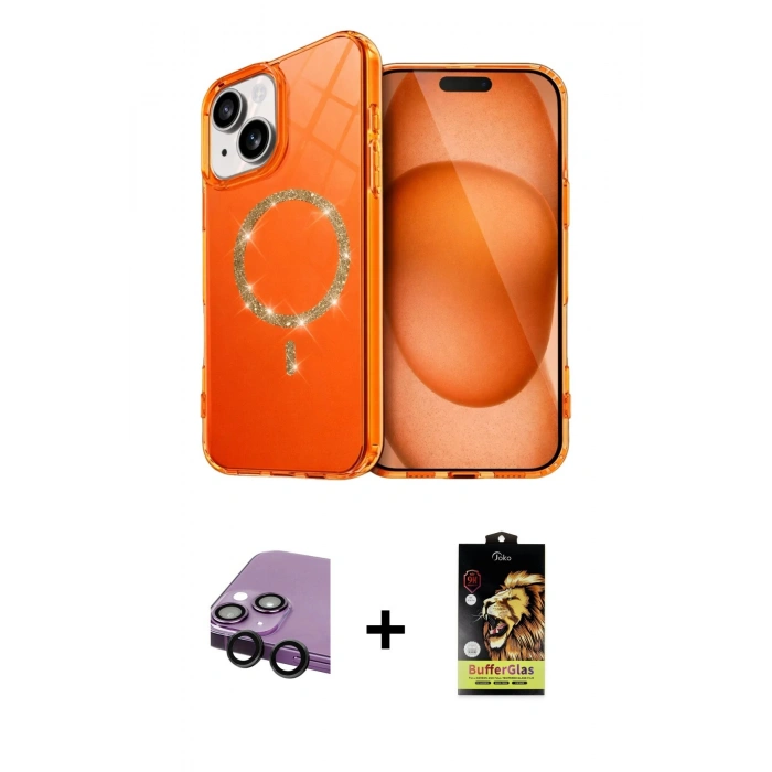 MARSİLYAN™- iPhone 14 Kılıf Kıvılcım Form Prime - Siyah Buffer Cam Ekran Koruyucu + Raze Metal Kamera Lens - SH