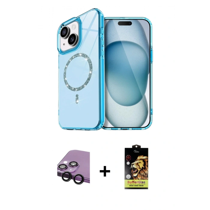 MARSİLYAN™- iPhone 14 Kılıf Kıvılcım Form Prime - Siyah Buffer Cam Ekran Koruyucu + Raze Metal Kamera Lens - SH