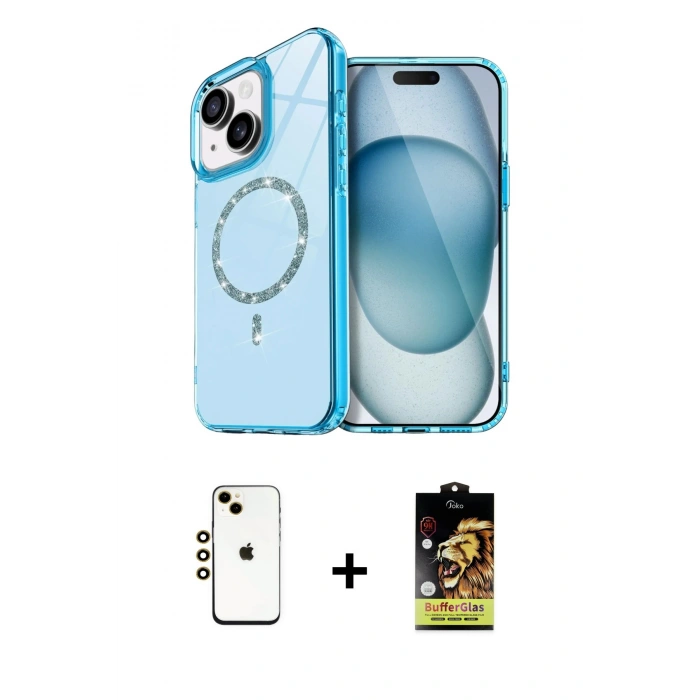 MARSİLYAN™- iPhone 14 Kılıf Kıvılcım Form Prime - Siyah Buffer Cam Ekran Koruyucu + Shine Kamera Lens - GD