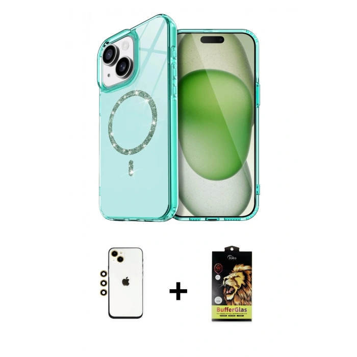 MARSİLYAN™- iPhone 14 Kılıf Kıvılcım Form Prime - Siyah Buffer Cam Ekran Koruyucu + Shine Kamera Lens - GD