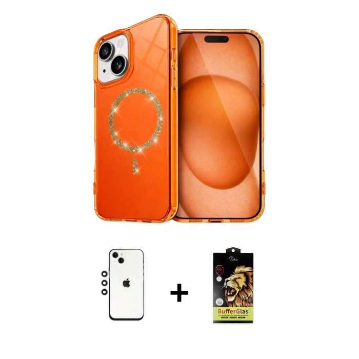 MARSİLYAN™- iPhone 14 Kılıf Kıvılcım Form Prime - Siyah Buffer Cam Ekran Koruyucu + Shine Kamera Lens - GS