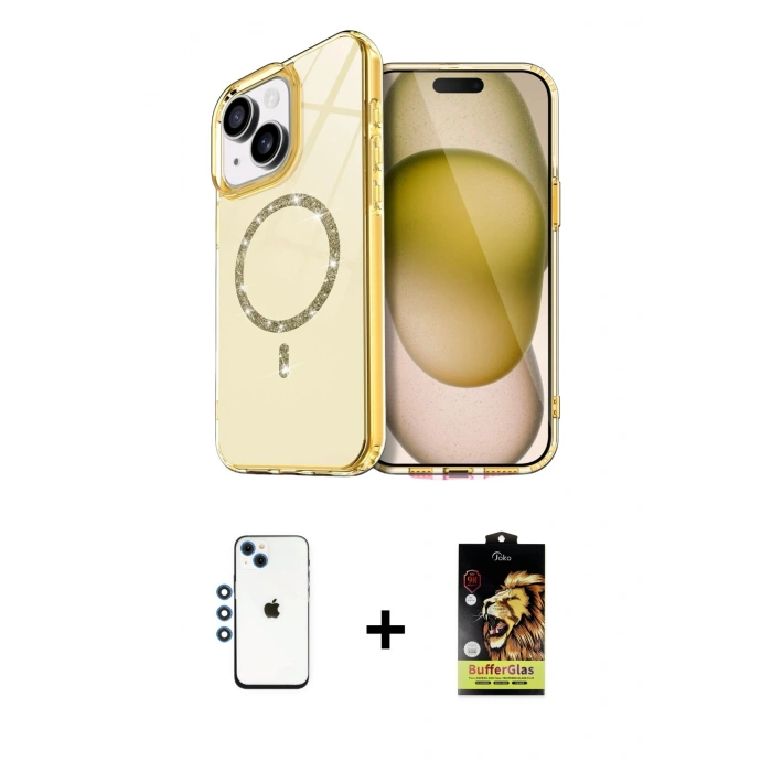 MARSİLYAN™- iPhone 14 Kılıf Kıvılcım Form Prime - Siyah Buffer Cam Ekran Koruyucu + Shine Kamera Lens - MI