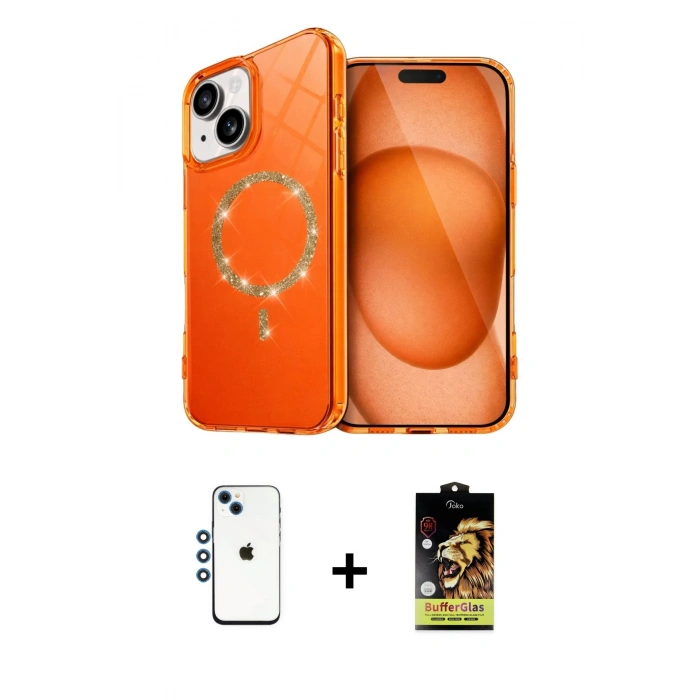 MARSİLYAN™- iPhone 14 Kılıf Kıvılcım Form Prime - Siyah Buffer Cam Ekran Koruyucu + Shine Kamera Lens - MI